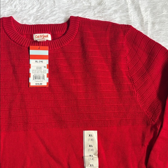 NWT Cat & Jack Red Long Sleeve Sweater Youth Boys In Size XL 14 - Picture 2 of 10